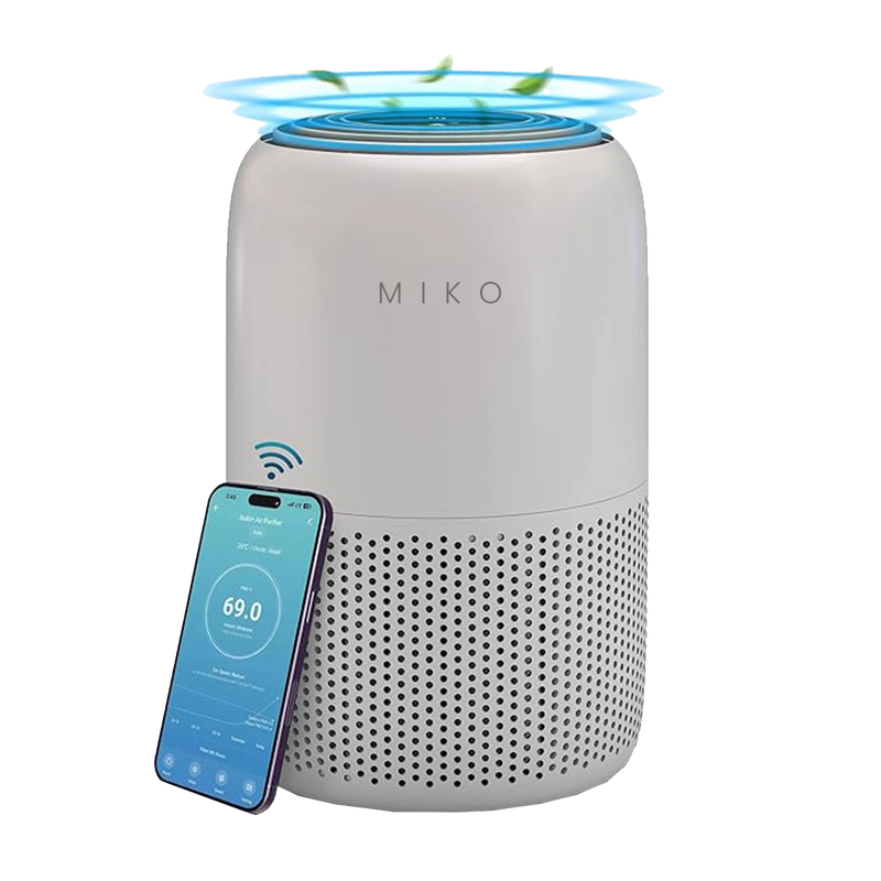 MIKO Air Purifier for Bedroom with 3-in-1 HEPA Filter & Sleep Mode, Whisper Quiet, Covers Up to 1200 ft, Smart Wi-Fi App Control - Removes Smoke, Allergens, Pets Hair, Dust, Odors, Pollutants