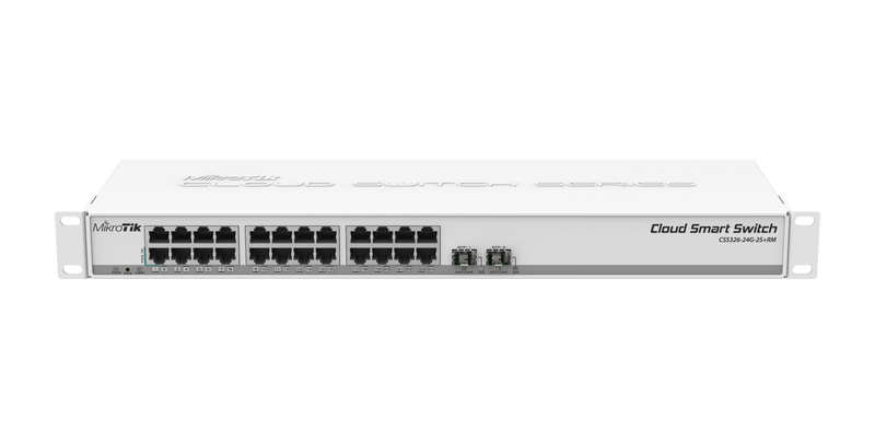 Mikrotik CSS326-24G-2S+RM SwOS powered 24 port Gigabit Ethernet switch with two SFP+ ports in 1U rackmount case
