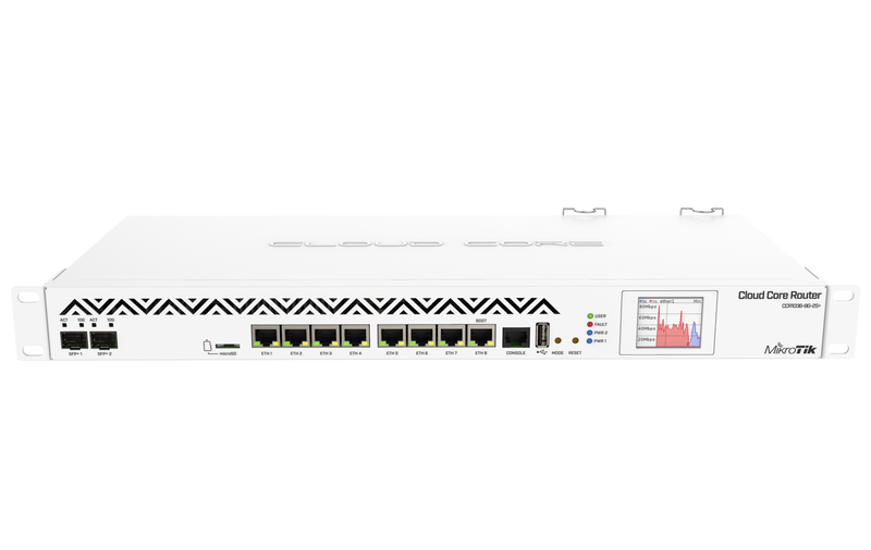 Mikrotik CCR1036-8G-2S+ 36 core CPU, Cloud Core Router, 8x Gigabit ports, 2x SFP+ ports, Color touchscreen LCD, 4GB