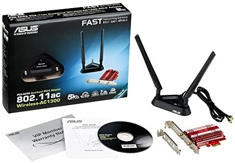 ASUS PCE-AC56 Dual-Band 2x2 AC1300 WiFi PCIe Adapter with Heat Sink, Detachable Antennas and Antenna Base