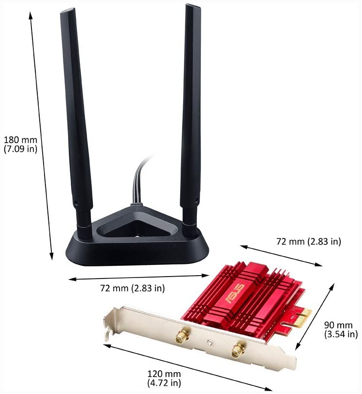 ASUS PCE-AC56 Dual-Band 2x2 AC1300 WiFi PCIe Adapter with Heat Sink, Detachable Antennas and Antenna Base