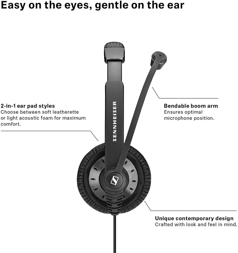 Sennheiser SC 45 USB MS (507083) - Single-Sided Business Headset | For Skype for Business, Mobile Phone, Tablet, Softphone, and PC | HD Sound & Noise-Cancelling Microphone (Black)
