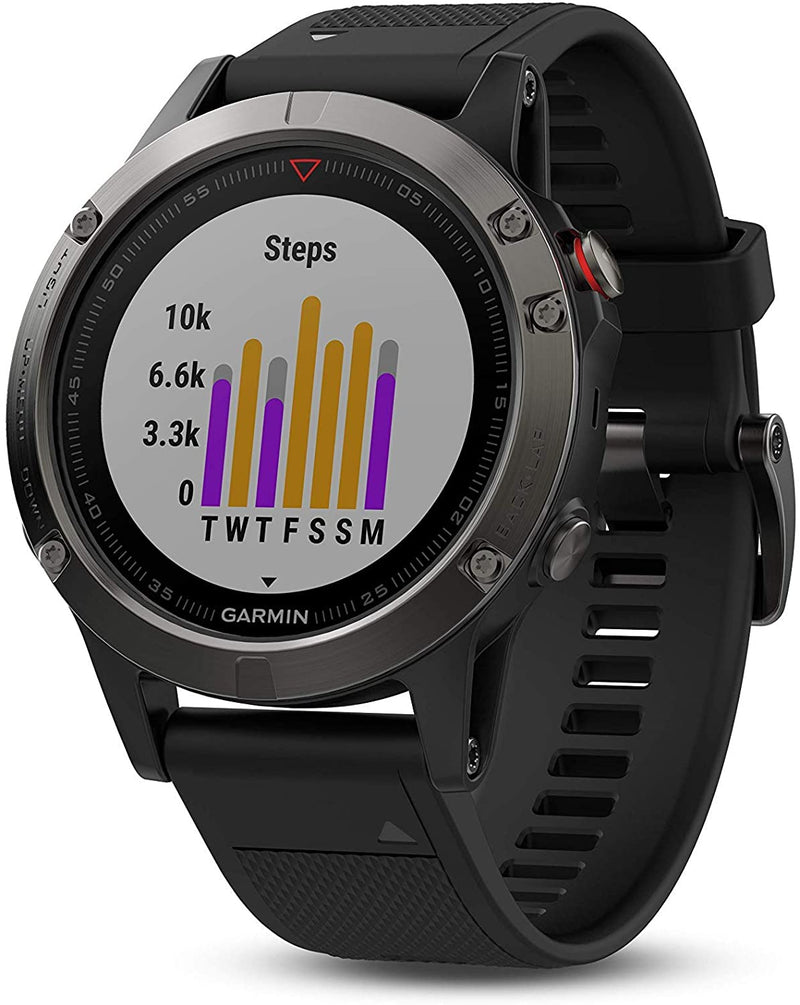 Garmin fēnix 5, Premium and Rugged Multisport GPS Smartwatch, Slate Gray/Black Band, 47 MM (010-01688-00)
