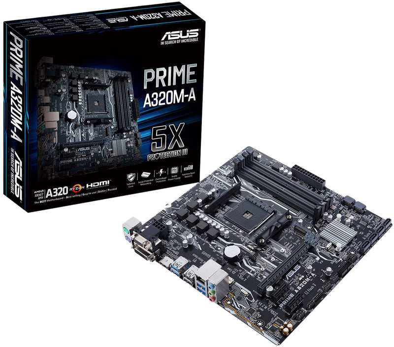 ASUS Ryzen AM4 DDR4 HDMI DVI-D VGA M.2 USB 3.1 PS/2 Micro-ATX Motherboard (PRIME A320M-A)