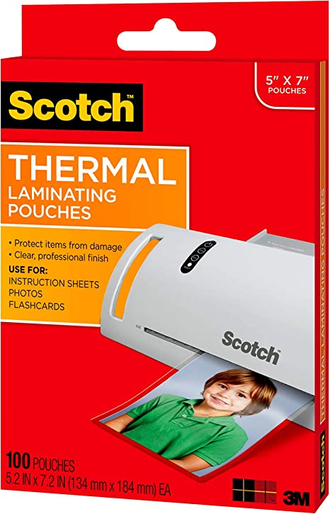 Scotch Thermal Laminating Pouches, 5 Mil Thick for Extra Protection, Professional Quality, 5 x 7-Inches, Photo Size, 100-Pouches (TP5903-100)