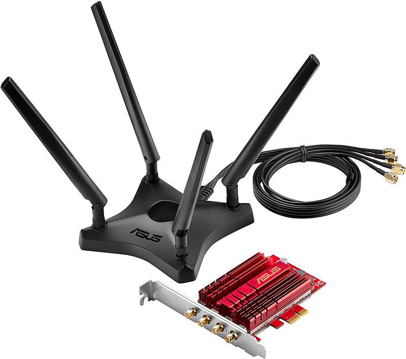 ASUS PCE-AC88 Dual-Band 4x4 AC3100 WiFi PCIe adapter with Heat Sink and External magnetic antenna base allows flexible antenna placement to maximize coverage